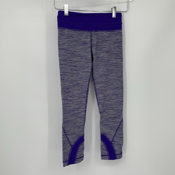 Lululemon Inspire Crop II running legging tights purple white stripe athletic 2 - Picture 2 of 5